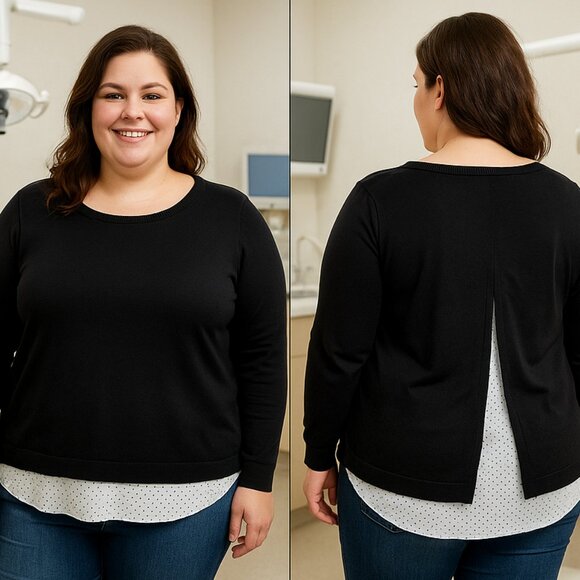 Faded Glory Black Sweater XXL Polka Dot Layered Hem Detail (Polished Collection) - Picture 1 of 13